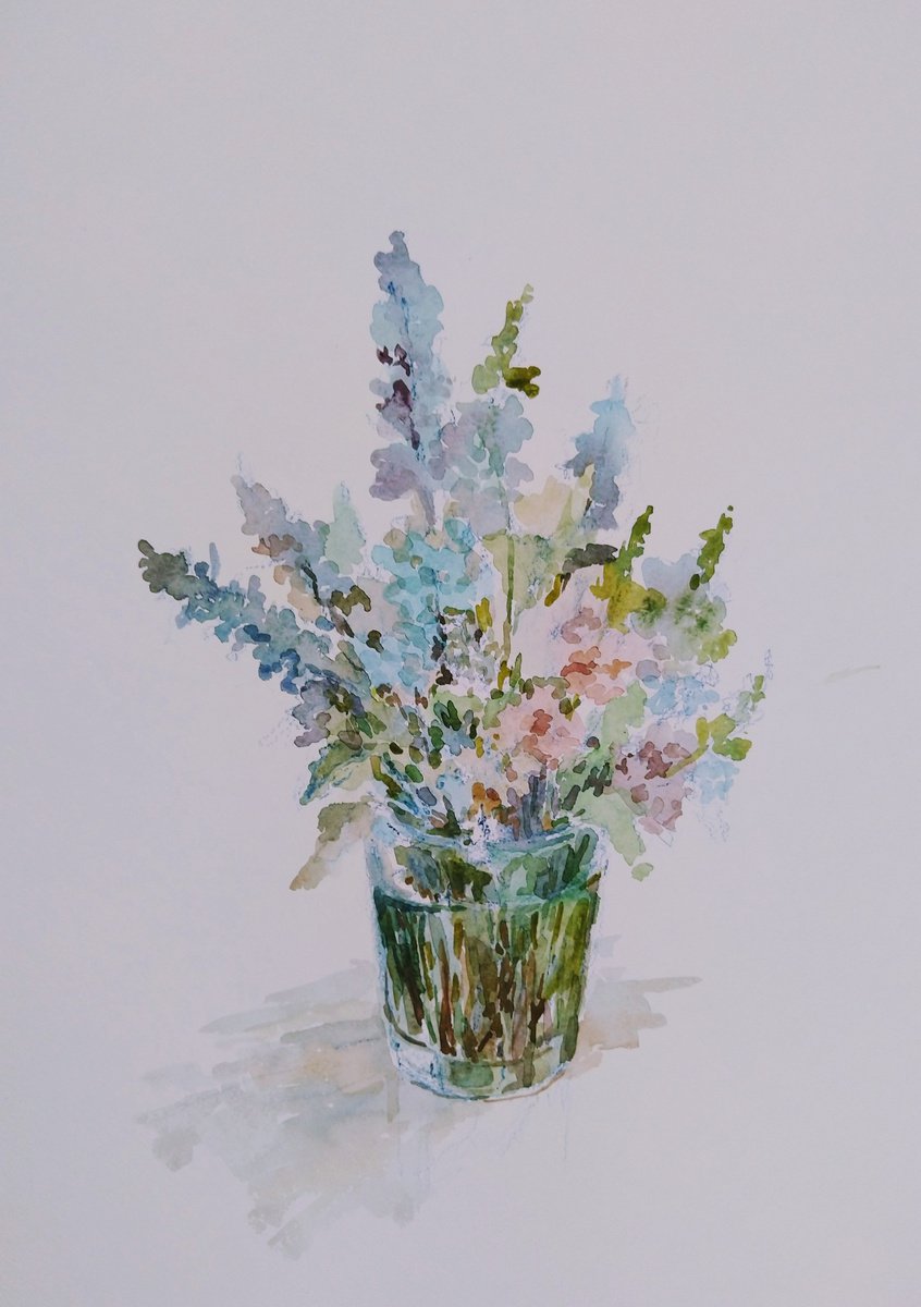 Impressionistic Still Life Watercolour By Elena Klyan, 12 X 16, Bouquet Of Wild Flowers, Original Artwork