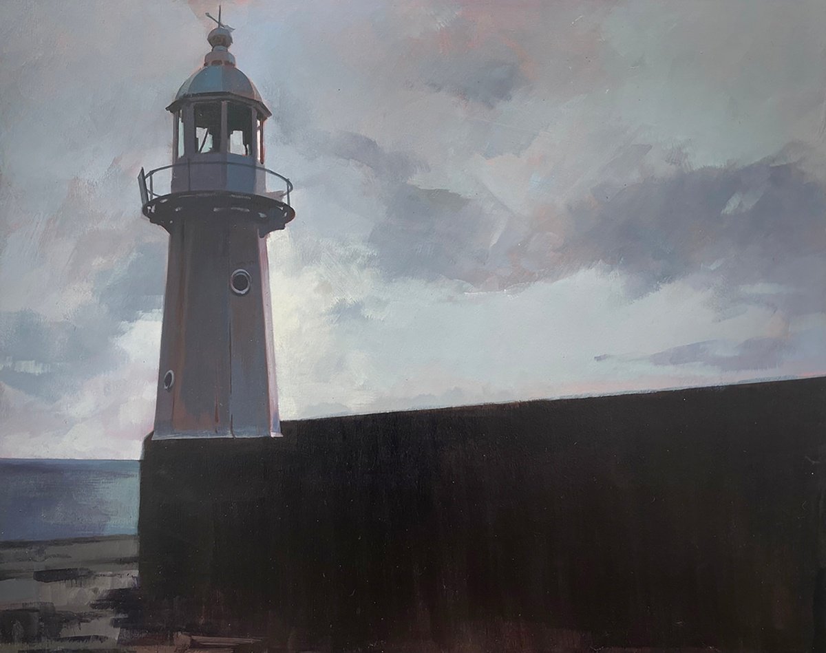 Impressionistic Landscape Acrylic Painting By Andrew Morris, 20 X 16, Mevagissey Lighthouse, Original Artwork