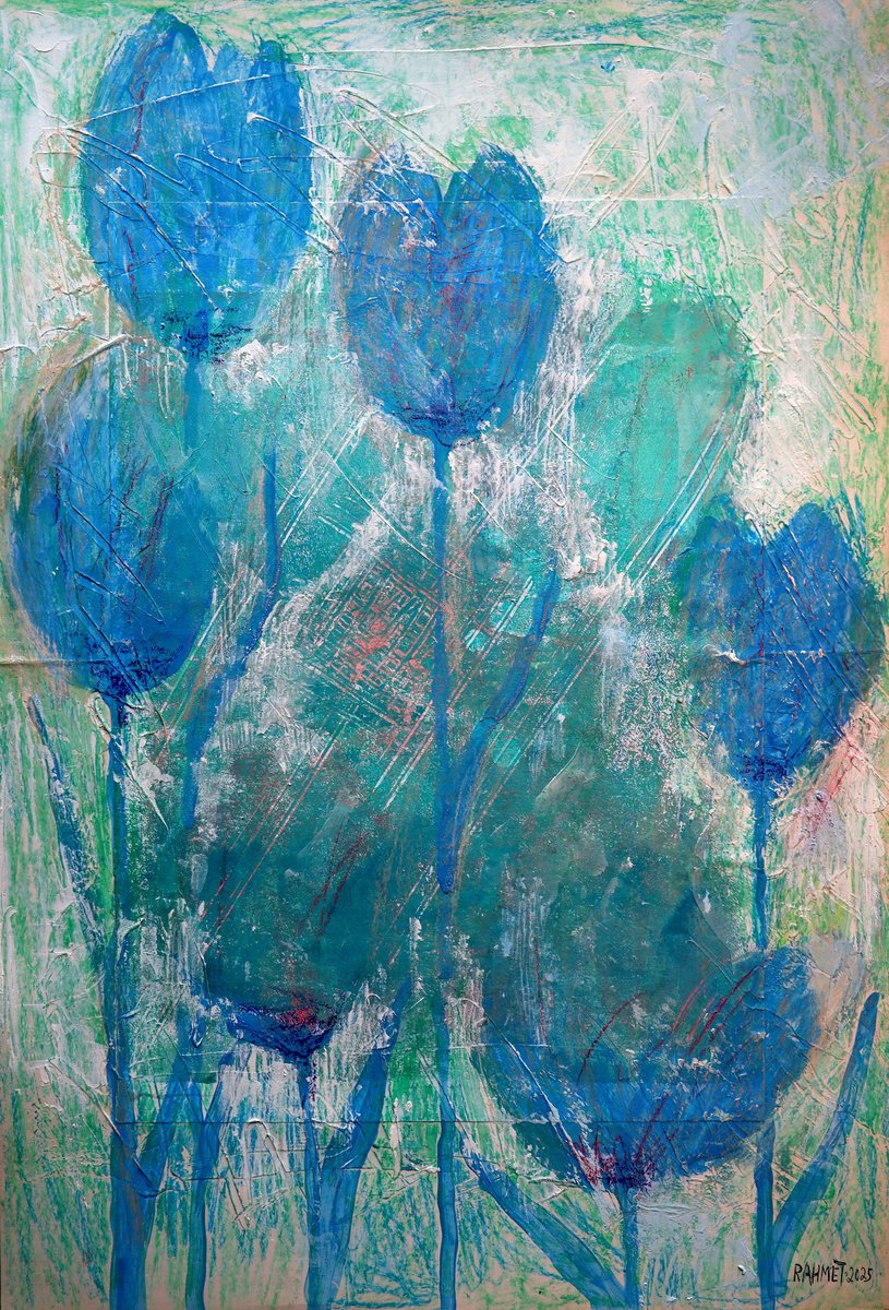 Impressionistic Botanical Acrylic Painting By Rakhmet Redzhepov, 17 X 23", Fantasy With Flowers 300, Original Artwork