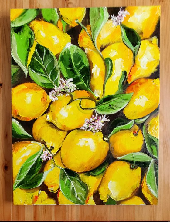 Lemon tree. Palette knife painting on canvas.