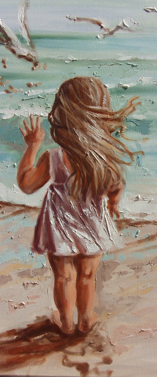" SEAGULLS ... " original painting palette knife GIFT MODERN URBAN ART OFFICE ART DECOR HOME DECOR GIFT IDEA by Monika Luniak