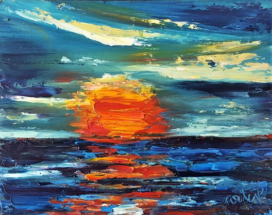 Red Moon Rises Again - semi abstract seascape