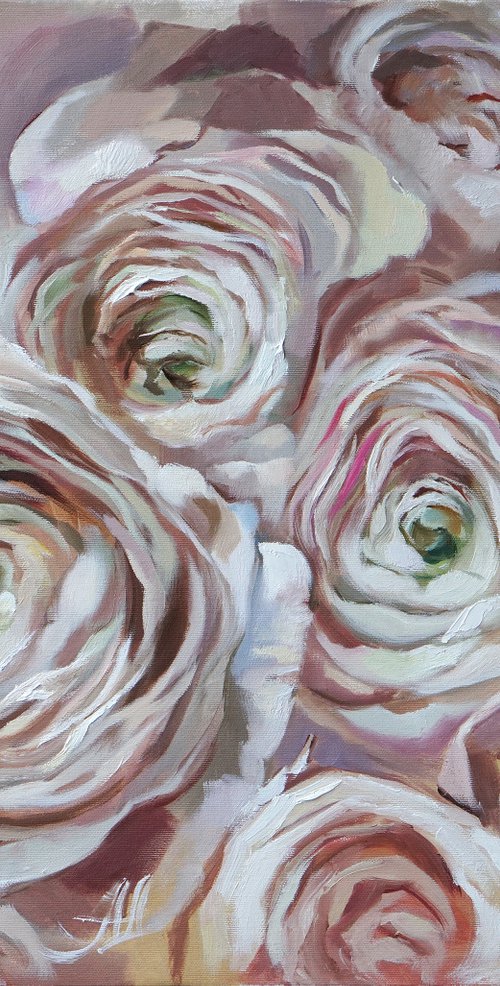 Anemones oil painting, White flowers art by Annet Loginova