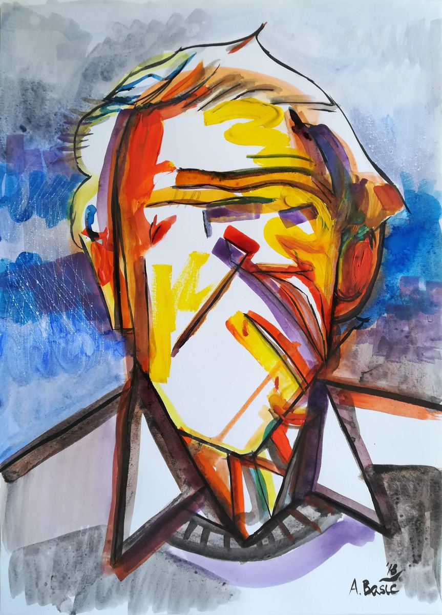 Geometric Portrait Painting By Aleksandar Basic, 12 X 17, John Piper, Original Artwork