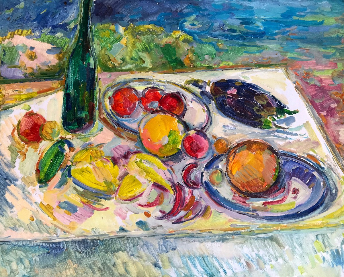 Impressionistic Still Life Oil Painting By Peter Tovpev, 30 X 24", Rest On The Shore, Original Artwork