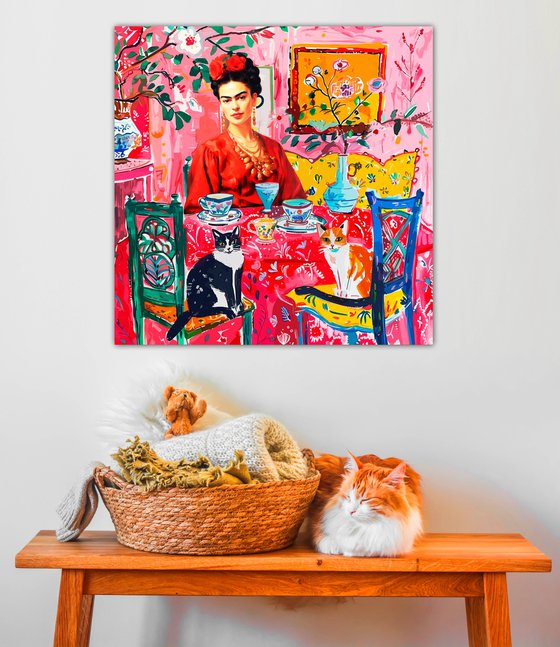 Frida Kahlo and her pets cats