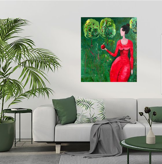 Woman with Apple Painting