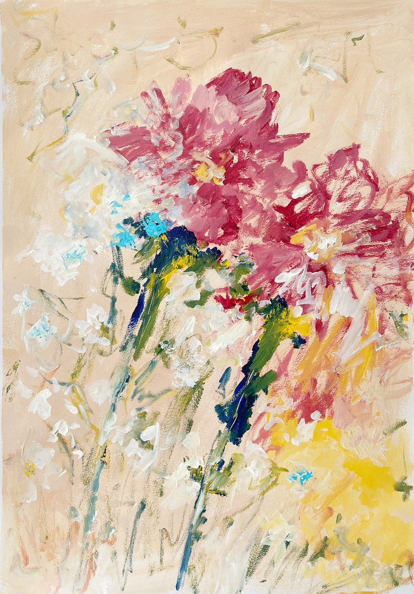 Expressive Botanical Acrylic Painting By Maiia Axton, 16 X 23", End Of Summer, Original Artwork