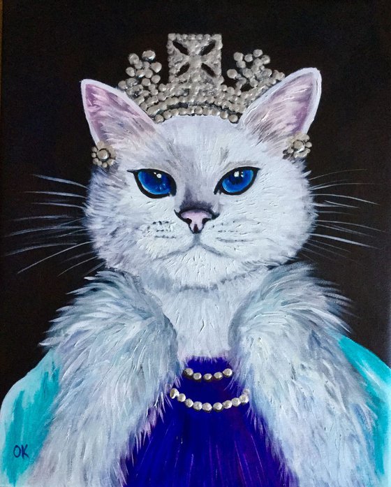 Cat La Queen FELINE ART. Painting  for cat lovers.