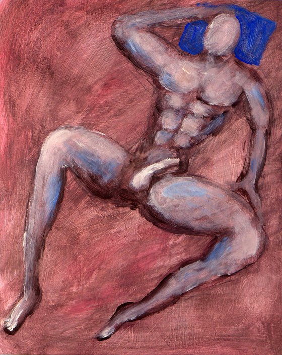 Male Nude On A Blue Pillow