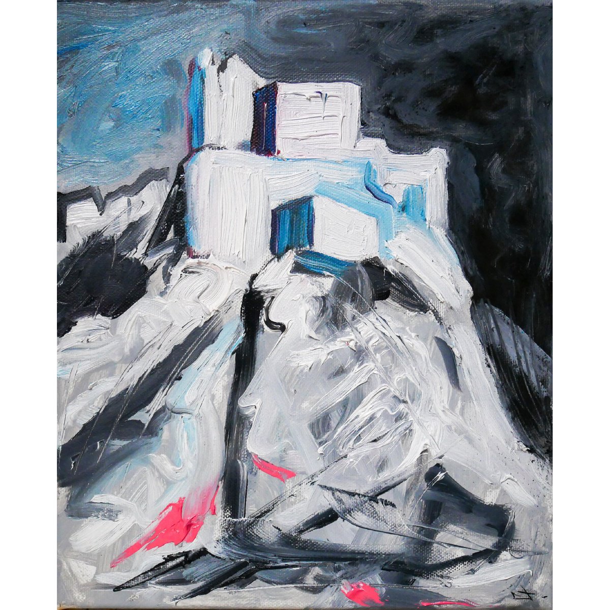 Expressive Cityscapes Oil Painting By Lionel Le Jeune, 10 X 12", Cathar Castle, Original Artwork