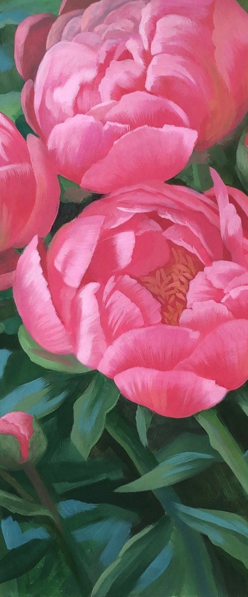 Peony bloom acrylic painting flower bloom gift for her floral art by Julia Logunova