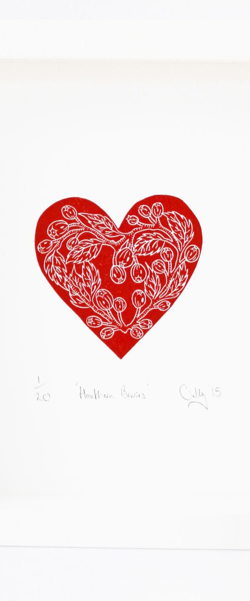 Limited edition Hawthorn Berries lino print by Cally Conway