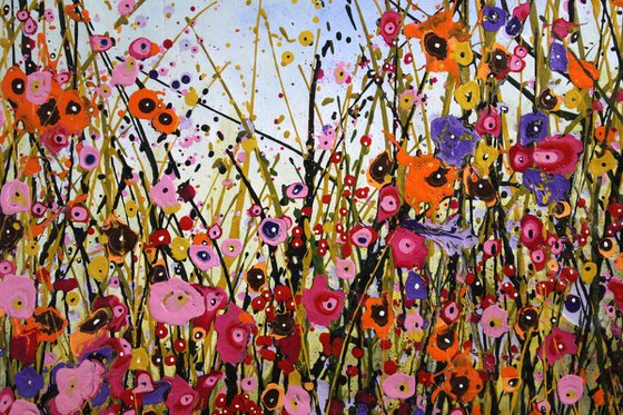 Happy Calamities #2 -  Large Original abstract floral painting