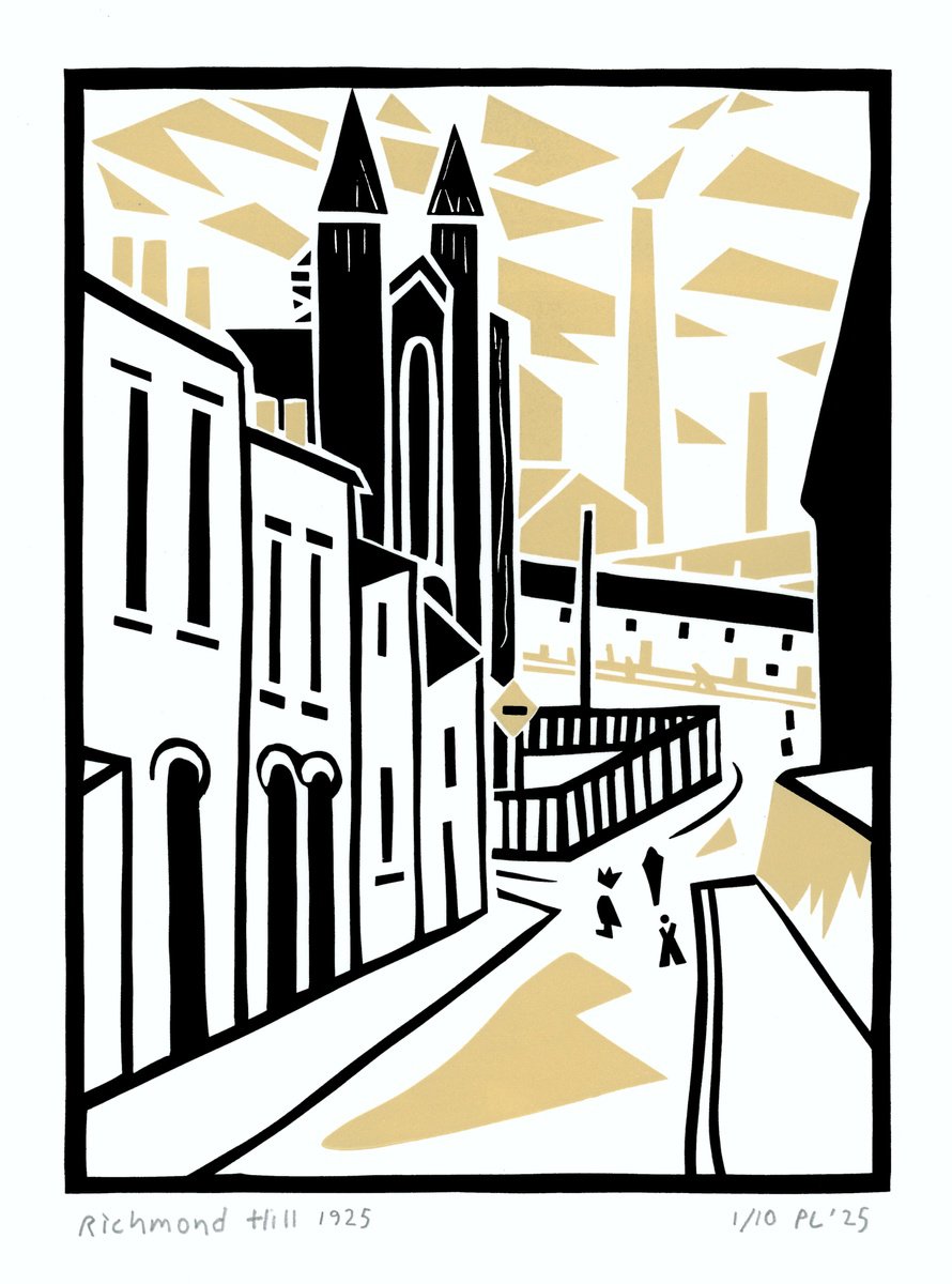 Graphic Landscape Print By Peter Long, 12 X 16", Richmond Hill 1925, Original Artwork