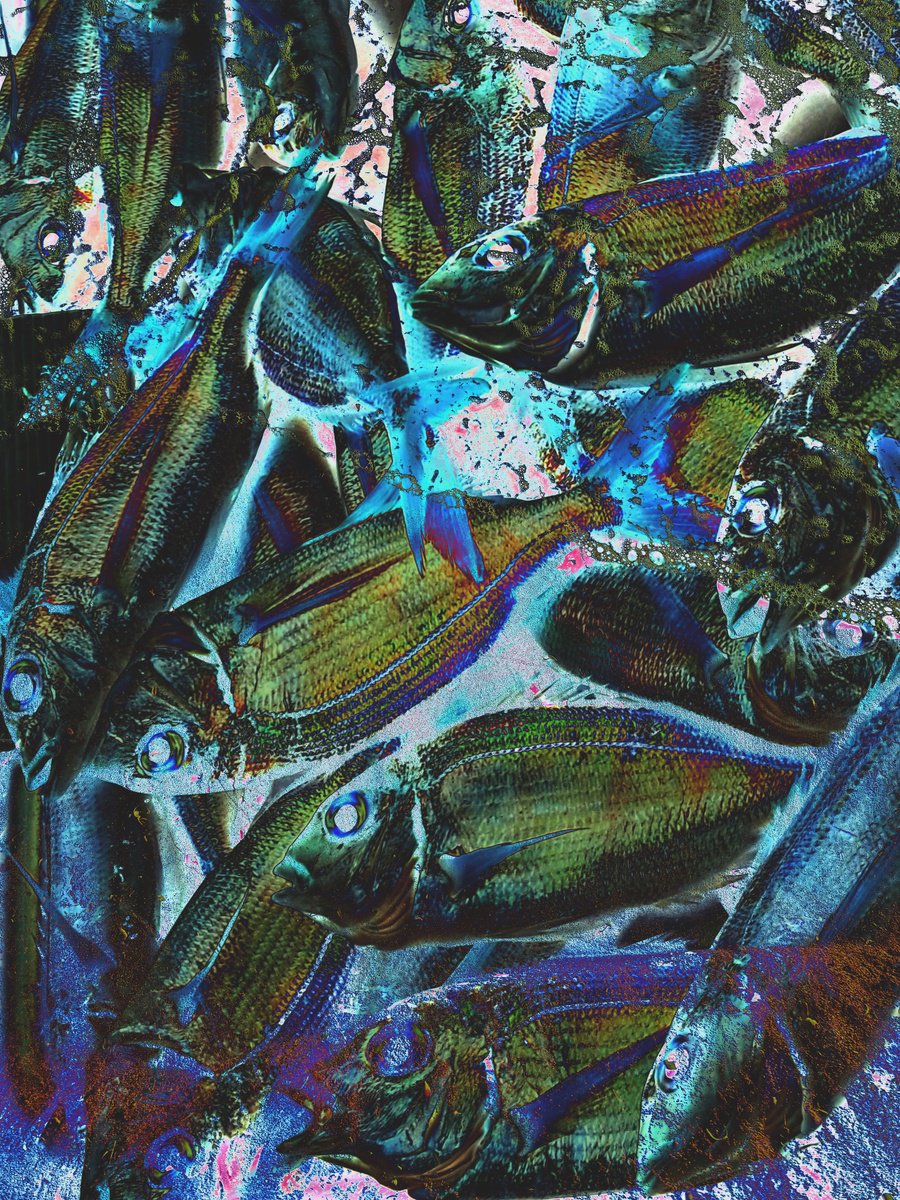 Abstract Animal Giclee Print By Yuliia Sharapova, 17 X 22", Digital Collage Colorful Fish, Original Artwork