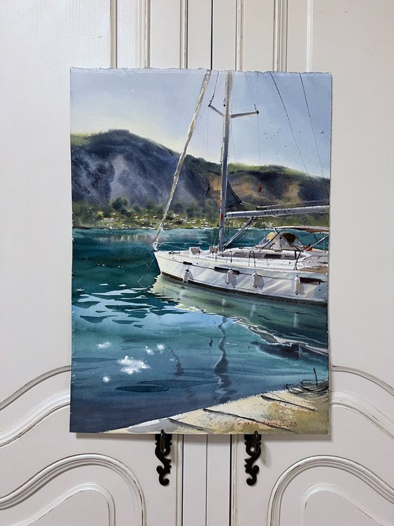 Yacht on the pier. Montenegro