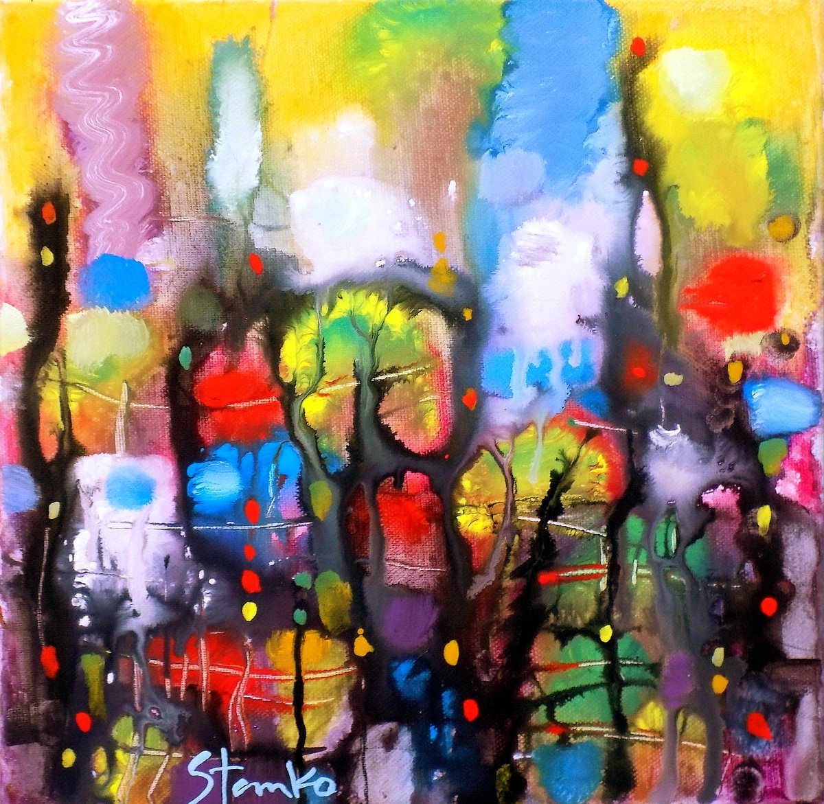 Abstract Acrylic Painting By Stanislav Bojankov, 12 X 12", Just Rainy-Xl, Original Artwork