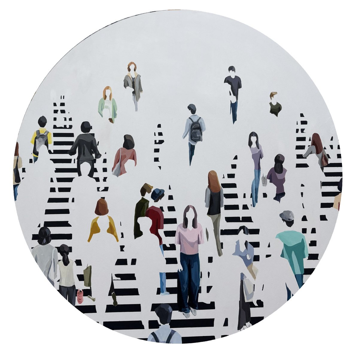 Urban And Pop Cityscapes Acrylic Painting By Martta Garcia, 35 X 35", Your Focus Of Attention, Original Artwork