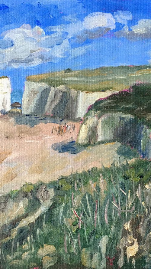 Chalk stacks at Botany Bay - an original oil painting by Julian Lovegrove Art