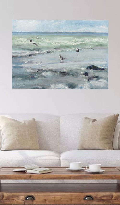 Seagulls on the sea by Olha Laptieva