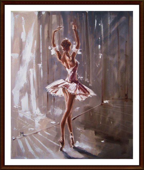 " ONE MOMENT IN TIME "- ballerina liGHt  ORIGINAL OIL PAINTING, GIFT, PALETTE KNIFE