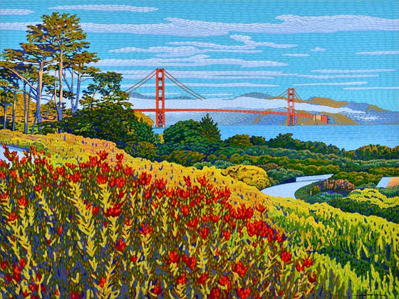 Golden Gate View With Flowers #2