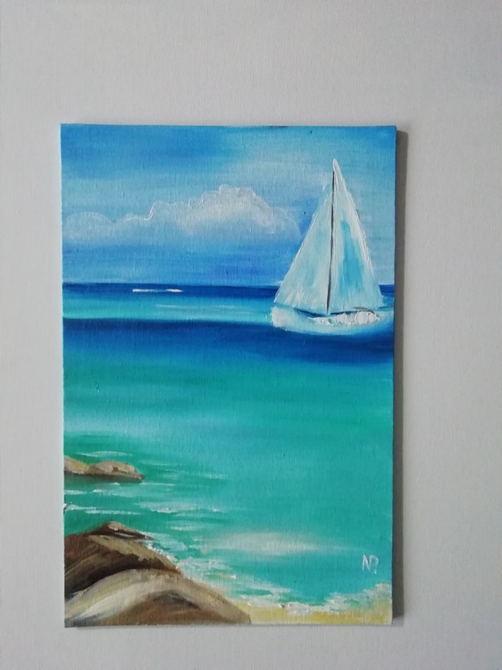 Boat Original Sea Painting Small Gift Idea Se Artfinder