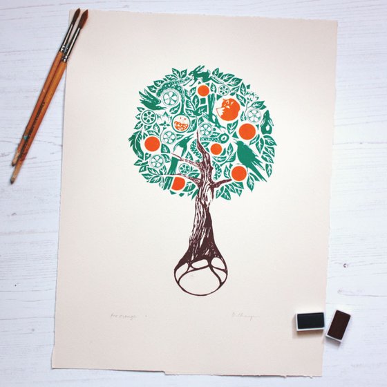 The fox orange. Screenprint in three colours