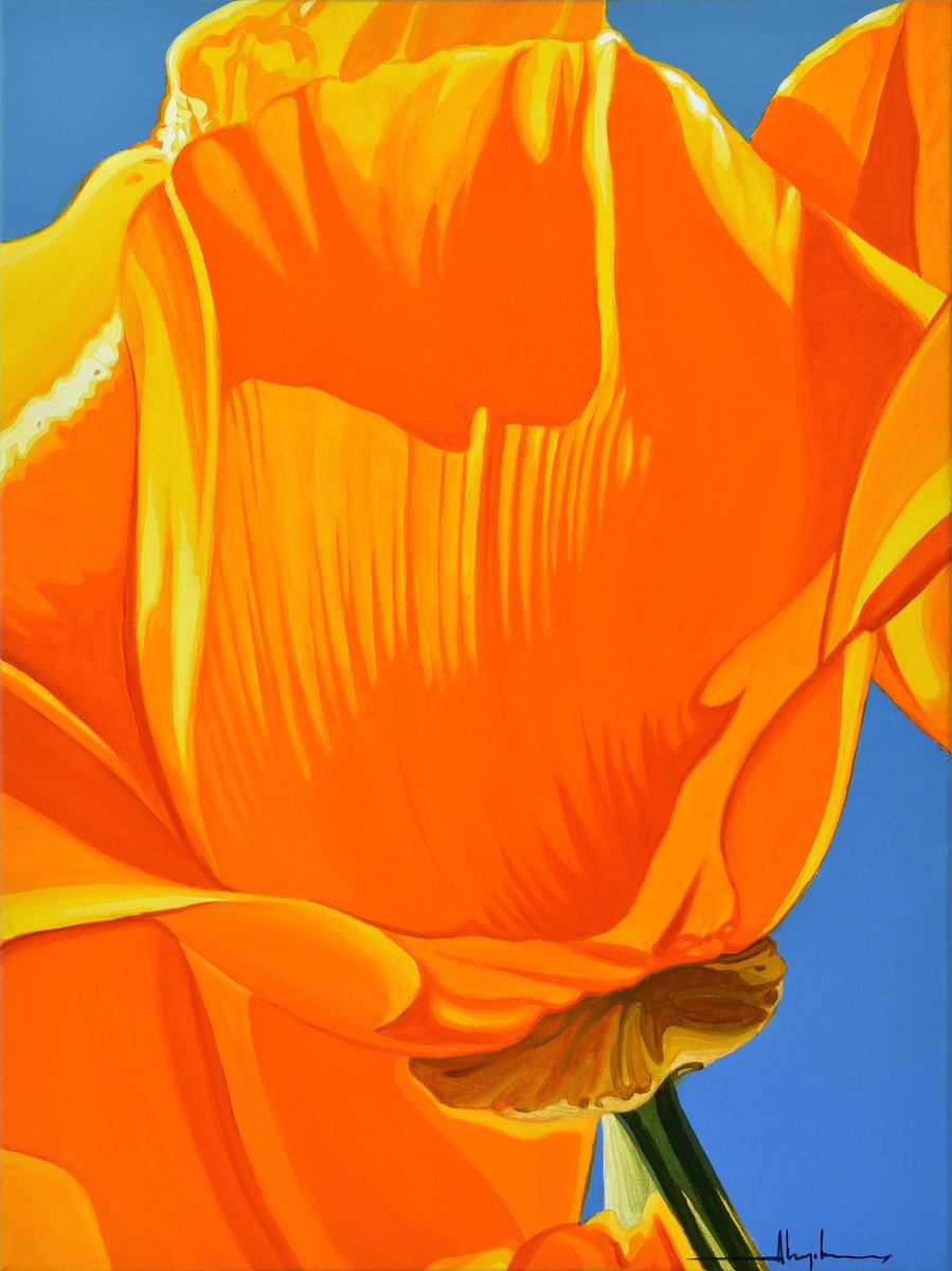 Urban And Pop Botanical Acrylic Painting By Alex Nizovsky, 18 X 24, Californian Poppy And Wind #4, Original Artwork