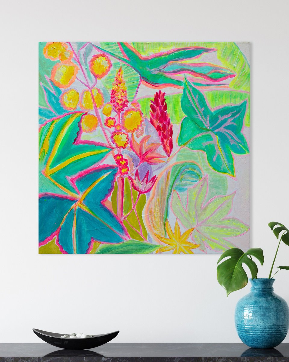 Organic Botanical Acrylic Painting By Kathryn Sillince, 24 X 24", 