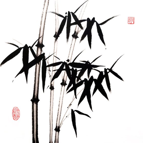 Three trunks of bamboo - Bamboo series No. 2123 - Oriental Chinese Ink Painting