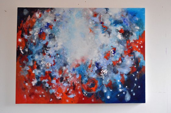 Unspoken Promises - Large Red and Blue Abstract Painting