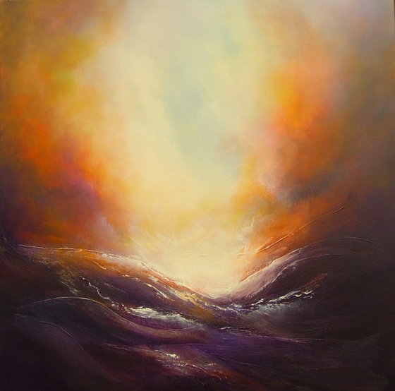 FIRE IN THE SKIES (Abstract seascape/landscape original oil painting)