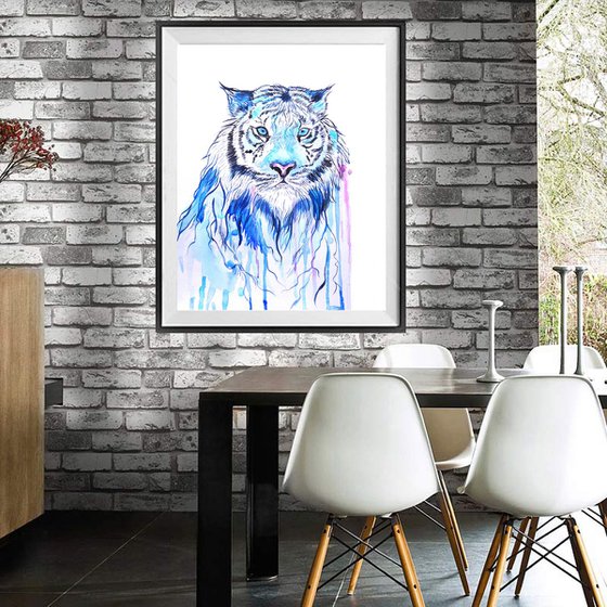 Blue tiger Watercolour by Luba Ostroushko | Artfinder