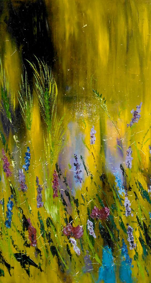 lavender meadow summer grass original oil painting framed ready to hang" Summer mood" by Halyna Kirichenko