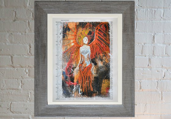 Angel - Collage Art on Large Real English Dictionary Vintage Book Page