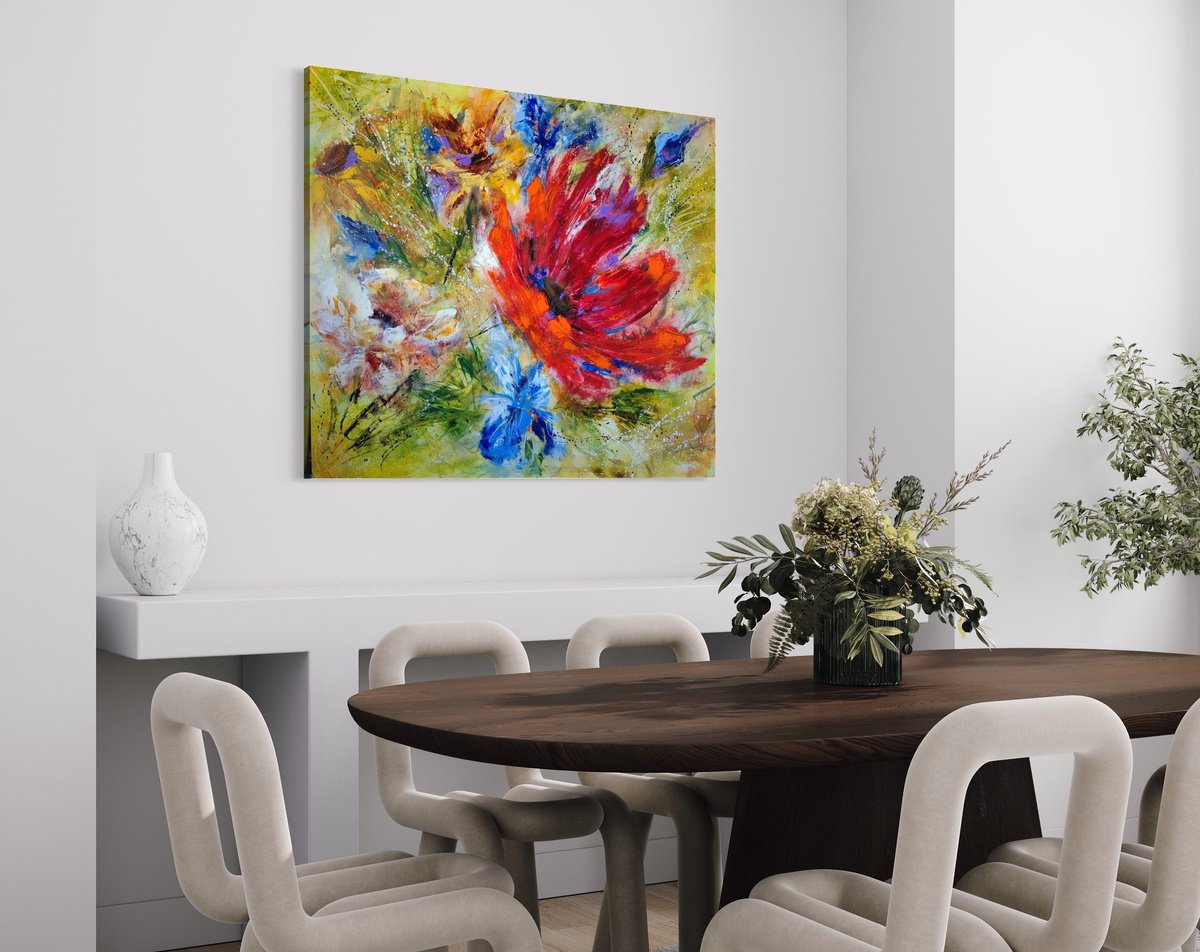 In my Garden from Colours of Summer collection, abstract flower painting by Vera Hoi