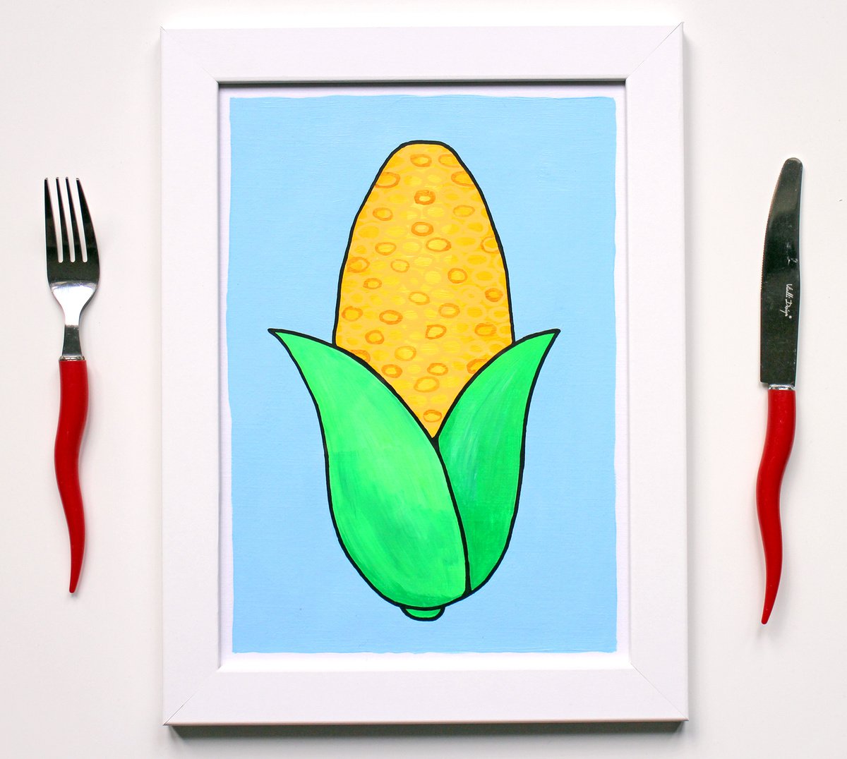 Corn Cob Pop Art Painting On A4 Paper (Unframed) by Ian Viggars