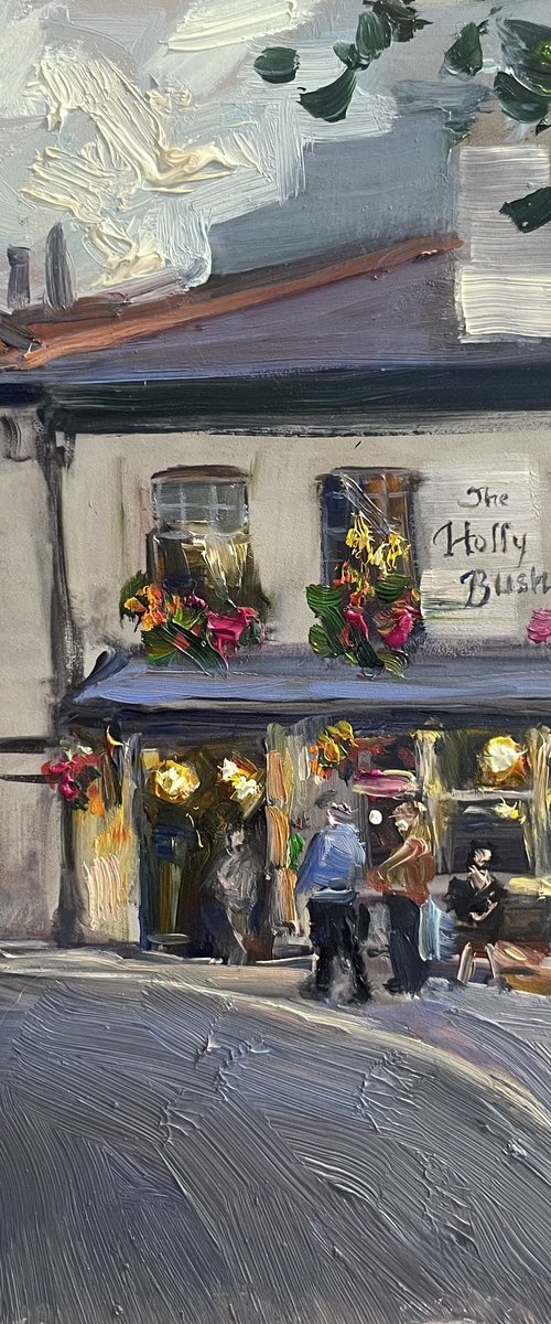 The Holy Bush Pub at Dusk. Hampstead. London urban scene cityscape impressionistic landscape by Eugenia Alekseyev