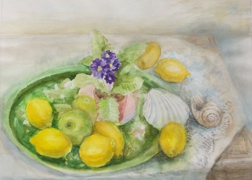 Shells and Lemons still life by Patricia Clements