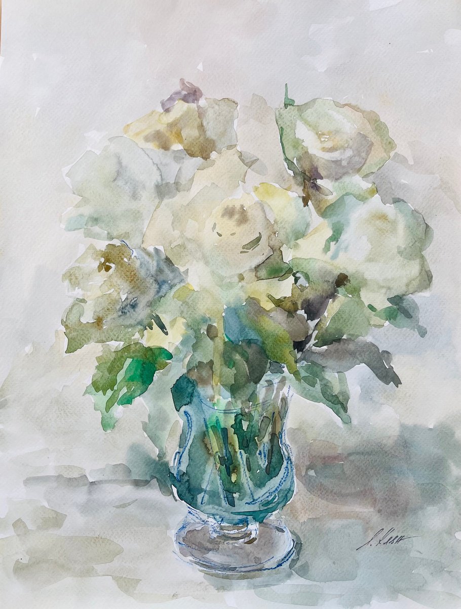 Impressionistic Botanical Watercolour By Elena Klyan, 12 X 16, Roses 2024, Original Artwork