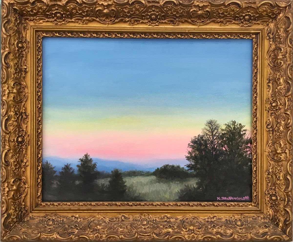 Photorealistic Landscape Oil Painting By Kathleen Mcdermott, 18 X 15", Blue Ridge Dawn ©2025, Original Artwork