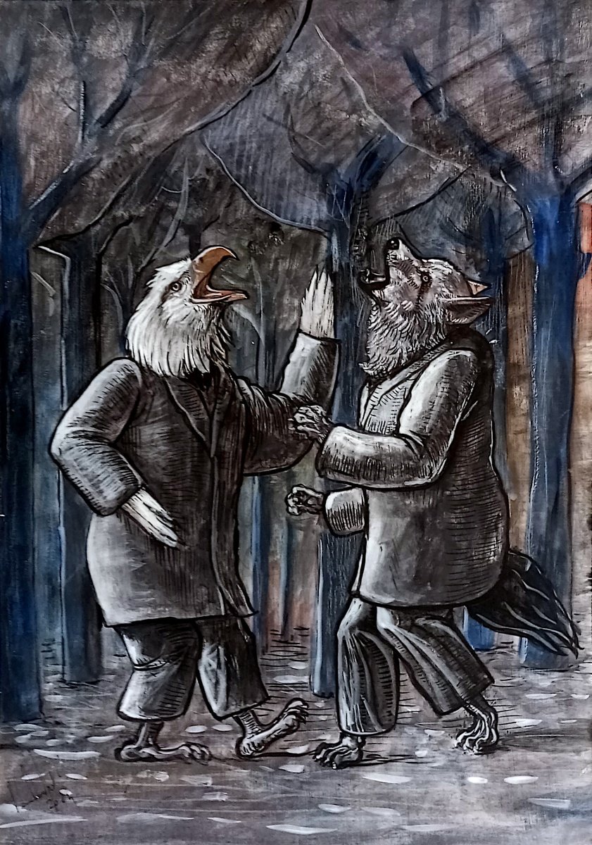 Illustrative Animal Drawing By Paolo Beneforti, 10 X 14", Dancing In The Wood, Original Artwork