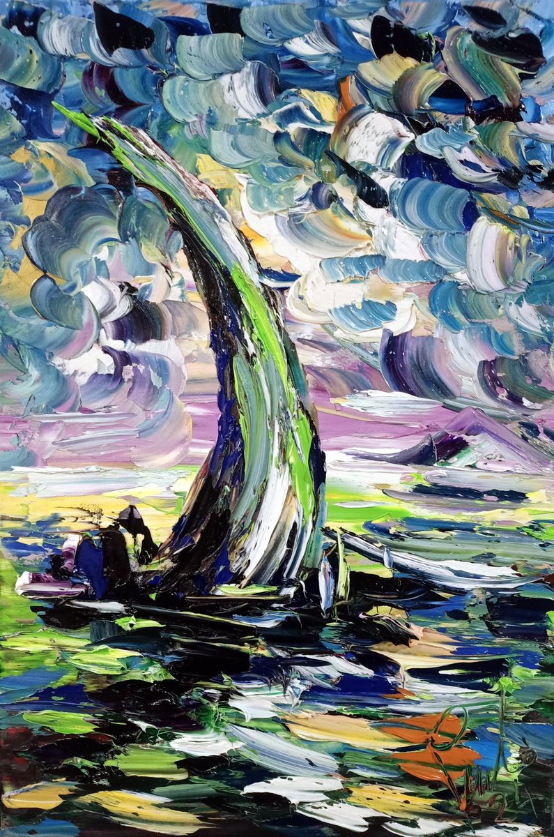 Impressionistic Landscape Oil Painting By Antonino Puliafico, 16 X 24, Onda Ribelle, Original Artwork