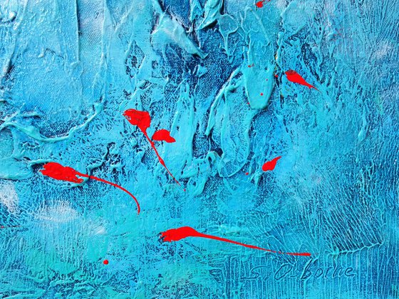 CARIBBEAN SEA. Teal, Blue, Aqua Contemporary Abstract Seascape, Ocean Waves Painting. Modern Textured Art