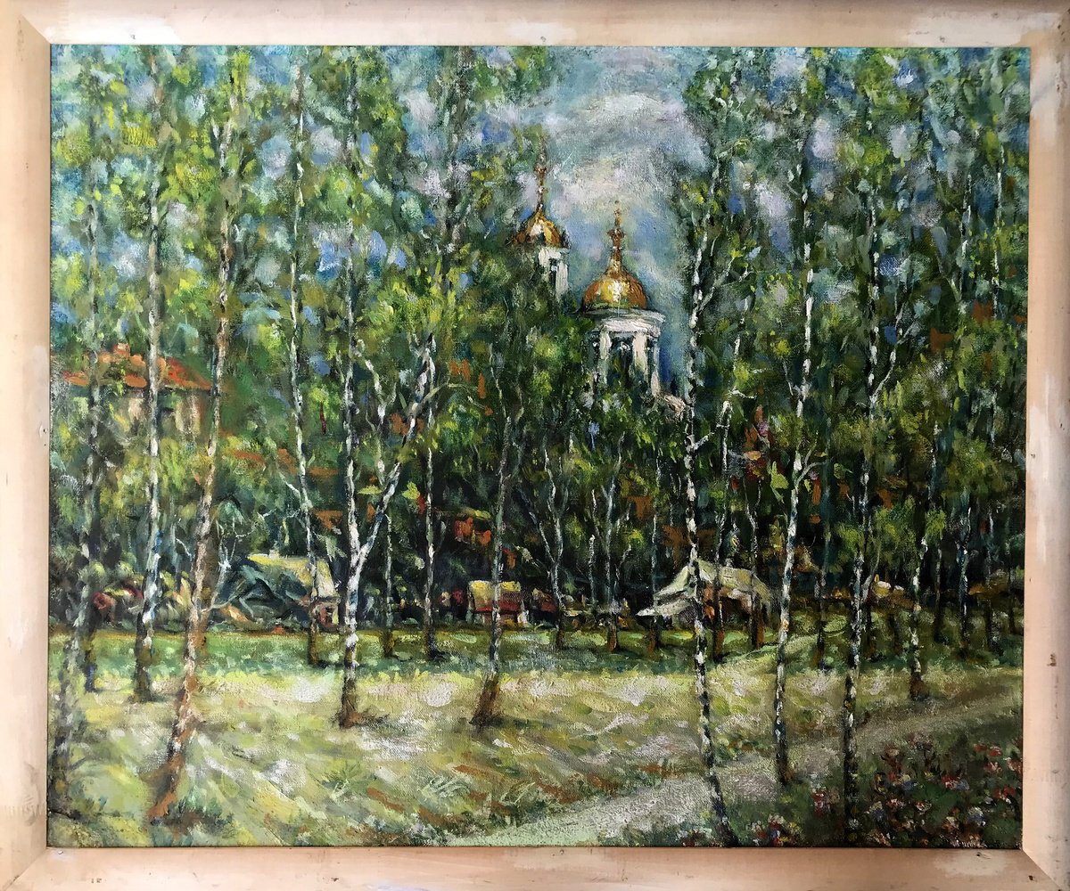 Impressionistic Landscape Oil Painting By Ivan Shapoval, 35 X 28, Sumy Birches, Original Artwork