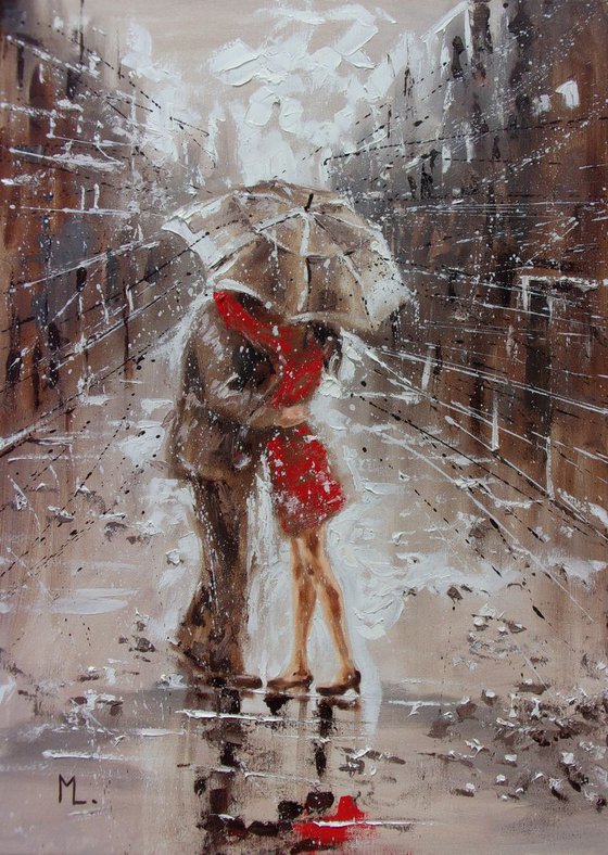 " A SPRING DATE "  original painting CITY palette knife GIFT