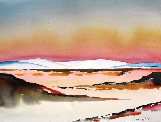 Santa Fe Mesa Sunset - Original Watercolor Painting