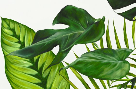 Oil painting with tropical leaves 100*120 cm